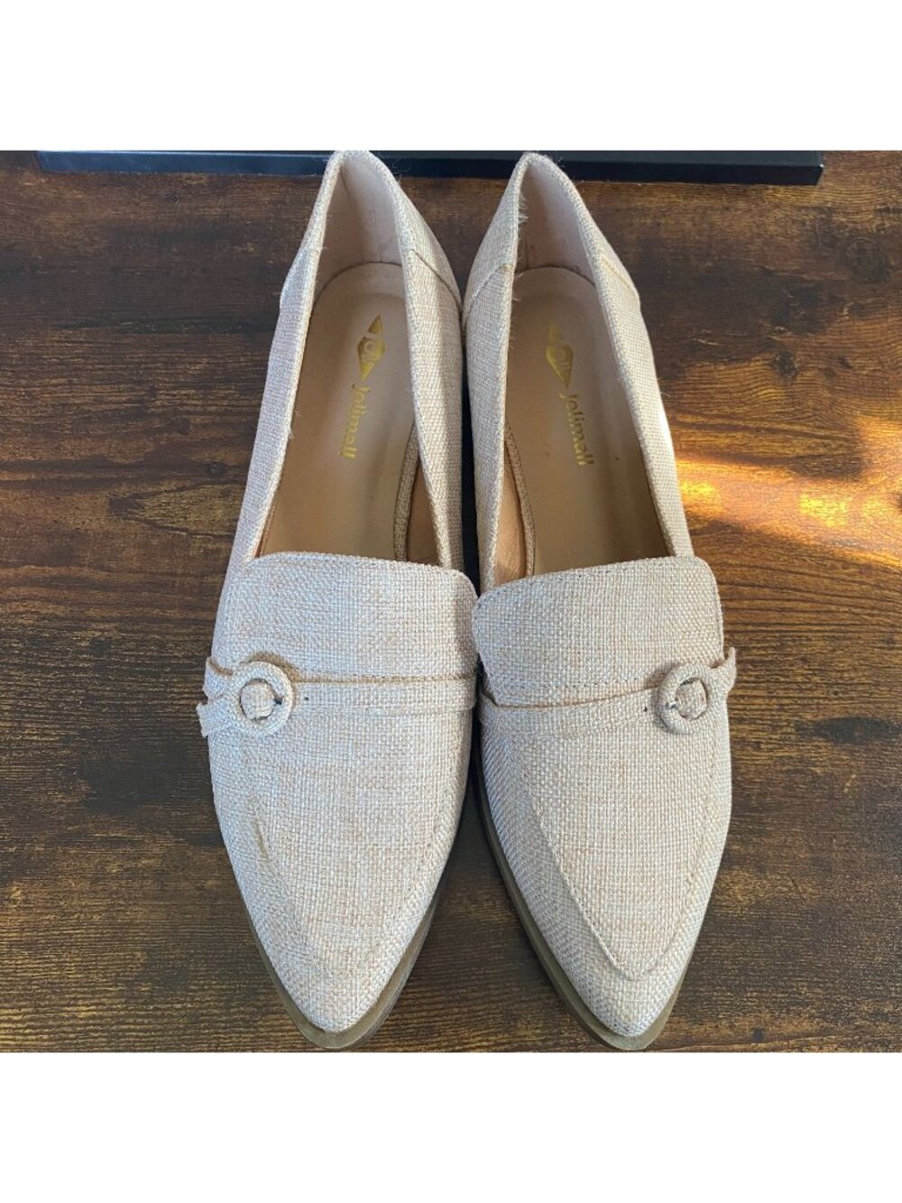 Jolimall Beige Textured Loafers NWOT Decorative Buckle Womens Flats